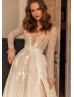 Beaded Sexy Shining Lace Tulle High Slit Wedding Dress Beaded Sexy Shining Lace Tulle High Slit Wedding Dress